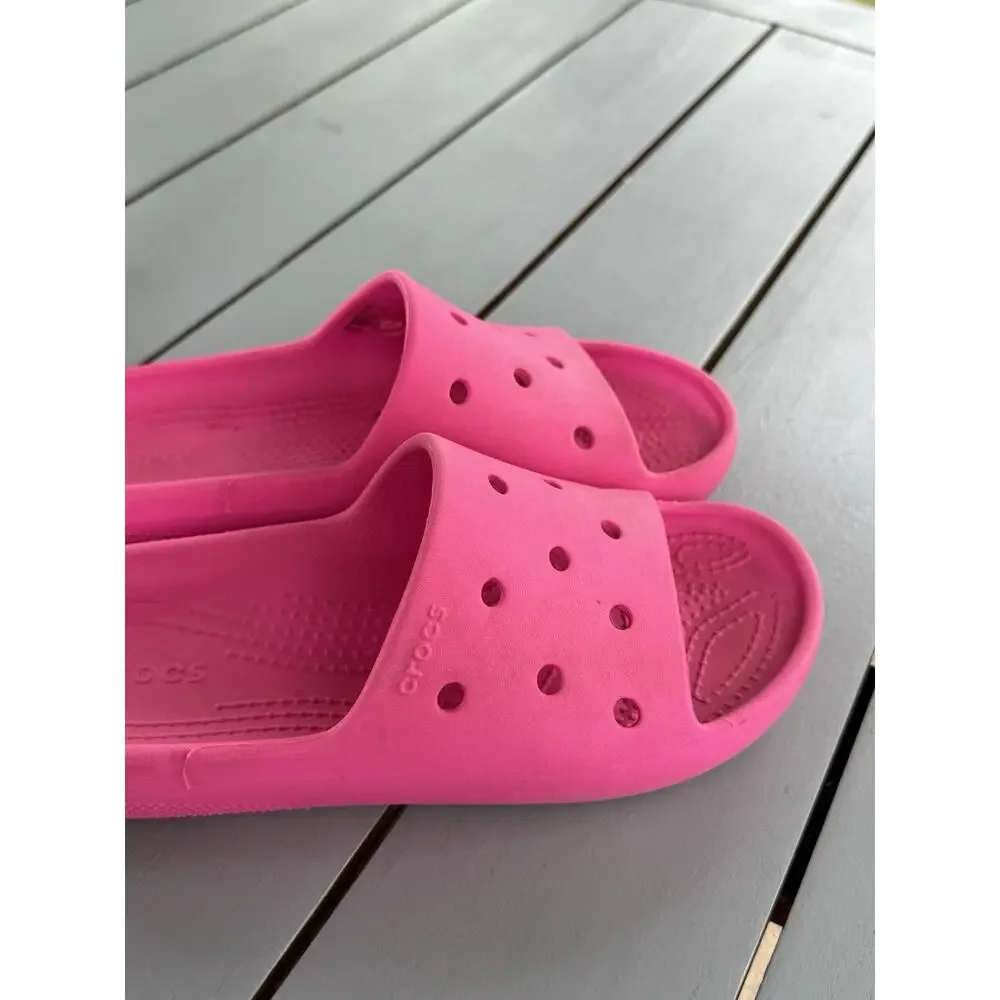 Crocs Classic Slides Pink Slip On Sandals Shoes Hot Pink Kids Youth Size J4
